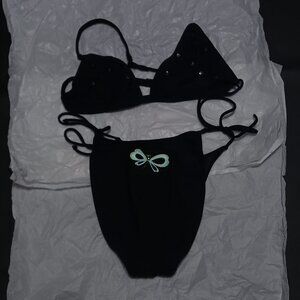 Black Robin Piccone bikini with sequins and embroidry